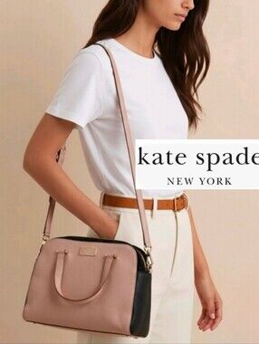 Kate Spade Warm Taupe Pebbled Leather Black Trim Convertible Crossbody Satchel